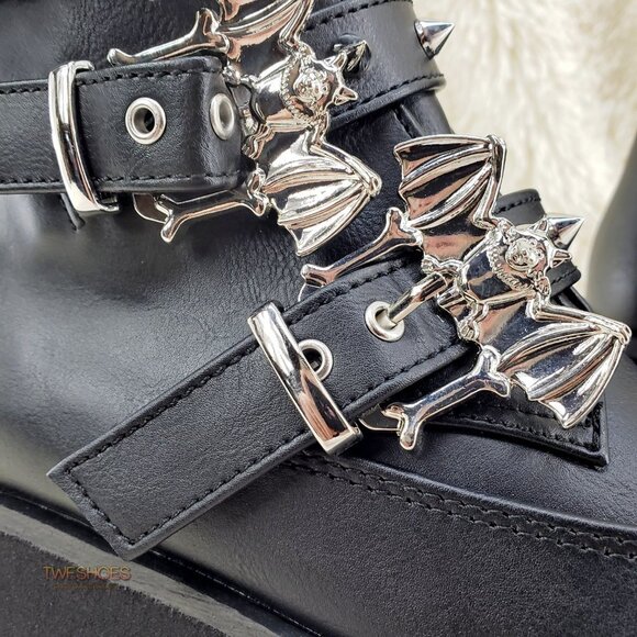 Ashes Bat Buckle 3.5" Platform Goth Punk Boots Restocked - Picture 8 of 12